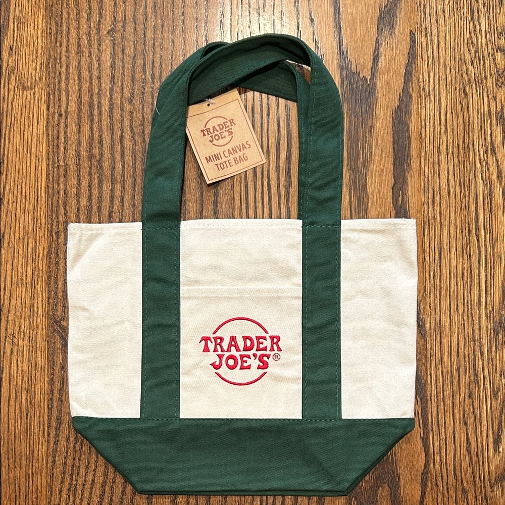 Trader Joe's Green and Cream Canvas Tote Bag